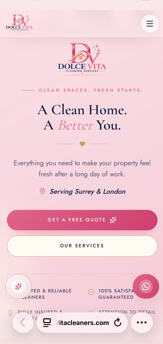 Dolce Vita Cleaning Services mobile website and customer assistant experience
