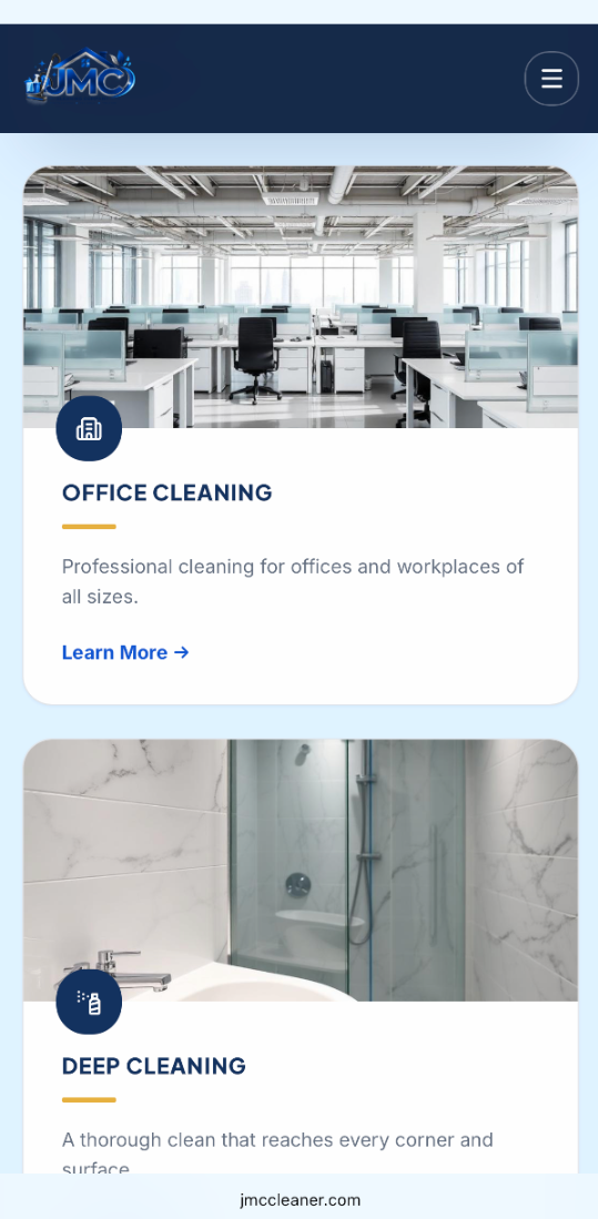 JMC Cleaning Company services displayed on mobile